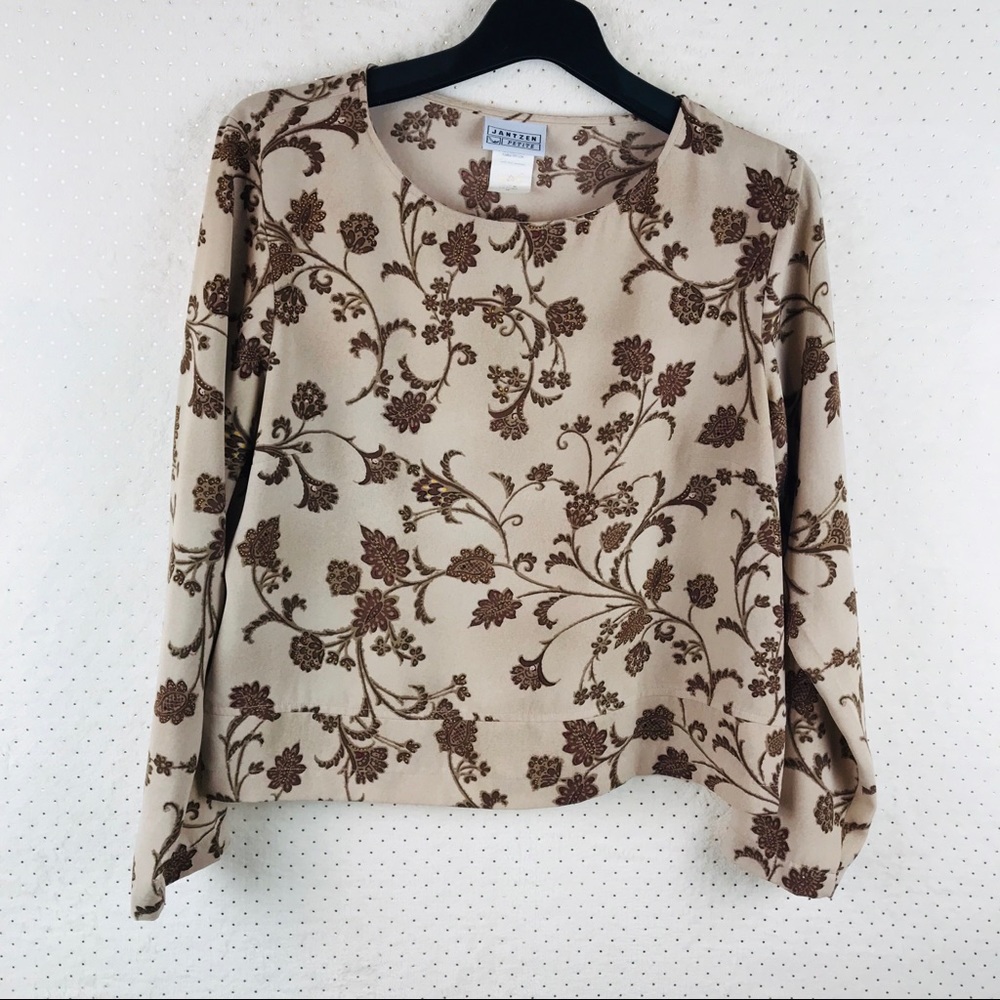 Vintage 1980’s Jantzen brown floral long sleeve blouse women’s size Large